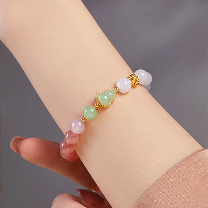 Cinnabar & Hetian-Style Jade Bead Bracelet｜Red Gold Luck Talisman