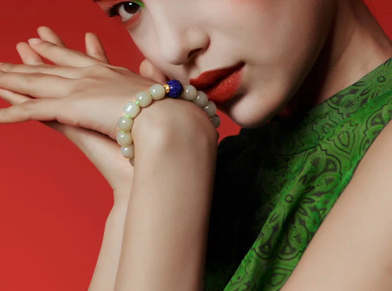 Lapis Lazuli & Hotan Jade Enamel Bracelet｜S925 Silver Plated