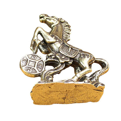 Brass Horse Step On Coins Lucky Statue Feng Shui Desk Miniatures Pure Copper Crafts Collections Chinese Home Office Figurines