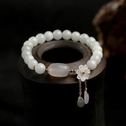 Water Drop Shell Flower Pendant Bracelet Woman Natural Jade Emerald Agate Beads Bracelet Adjustable Bangle Charm Jewelry