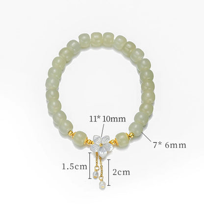 Peach Blossom Pearl & Hetian Jade Hand‑Woven Tassel Bracelet