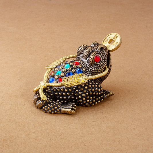 1PC Brass Feng Shui Toad Money Lucky Fortune Wealth Chinese Frog Toad Coin Home Office Decoration Lucky Gifts Tabletop Ornaments