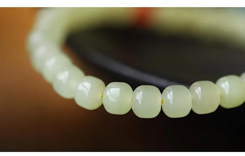 Natural Hetian Jade Beaded Bracelet | 925 Silver & Gold