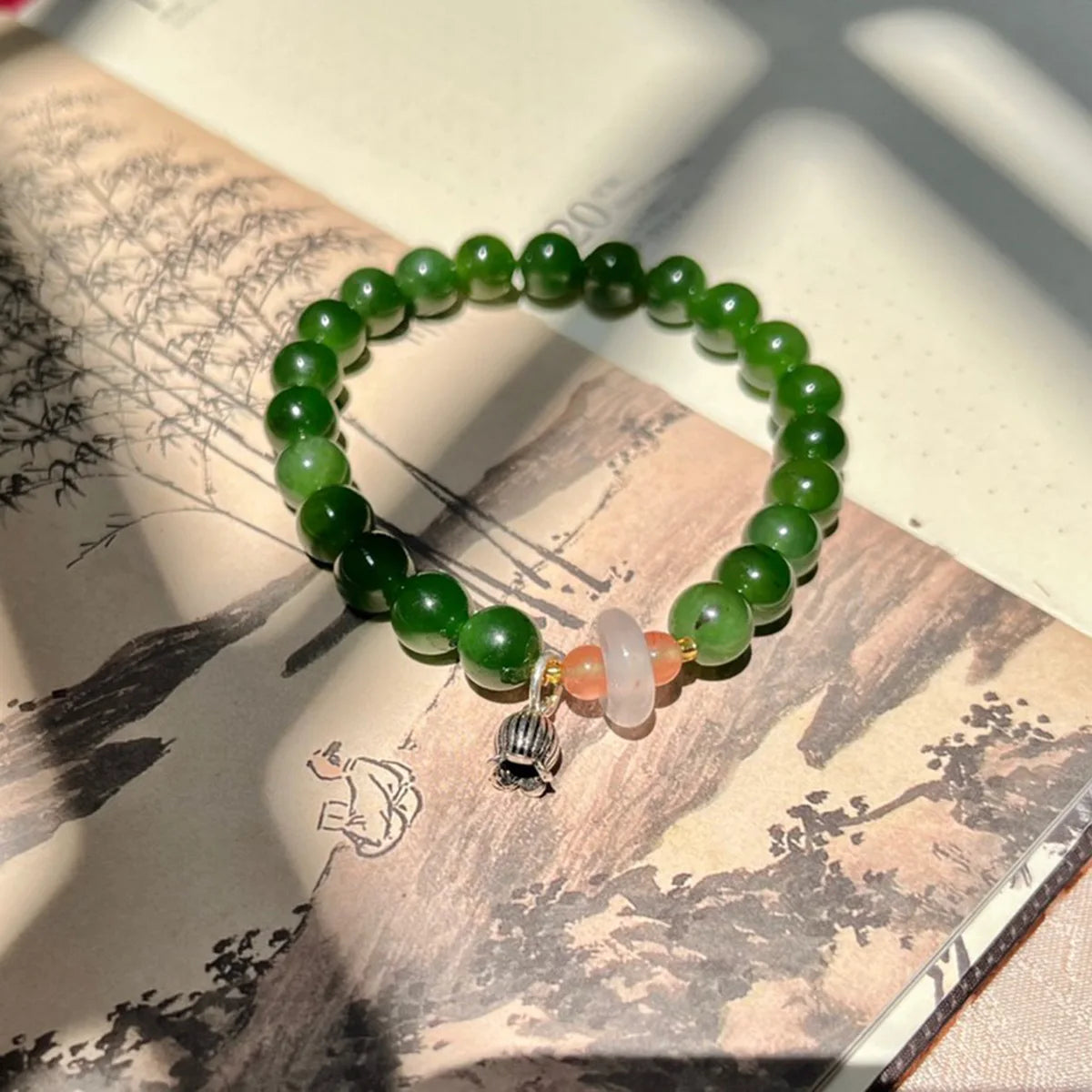 Natural Hetian Jade 8mm Bracelet — Green Luck Charm