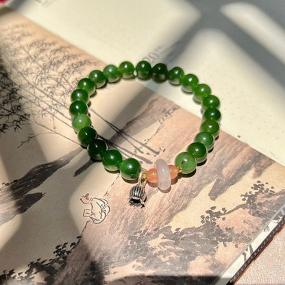 Natural Hetian Jade 8mm Bracelet — Green Luck Charm