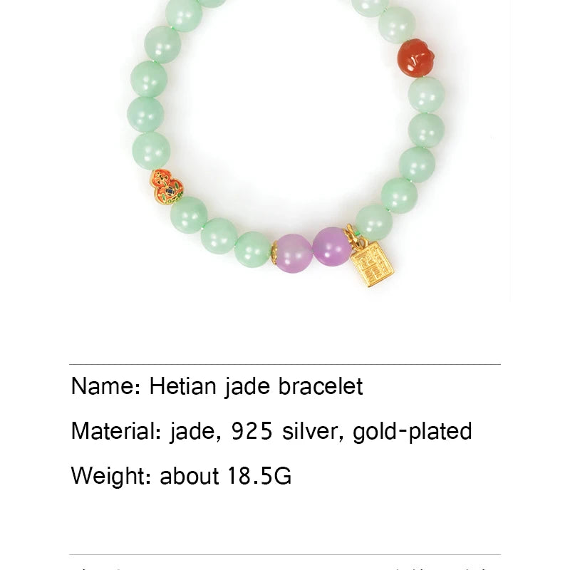 Hetian Jade Bead Bracelet | Tibetan Silver Minimalist