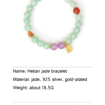 Hetian Jade Sterling Silver Gold-Plated Handstring Bracelet - Feng Shui Charm