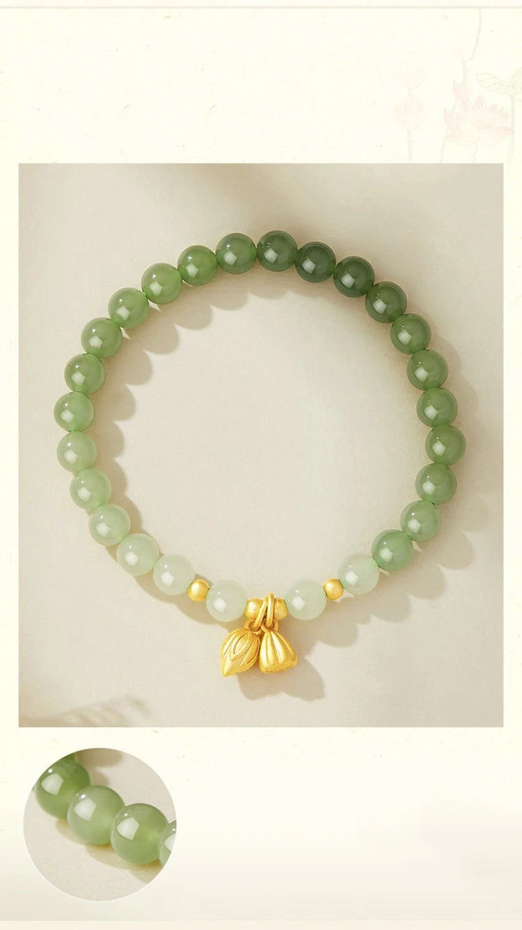 Lotus Seedpod Hetian Jade Elastic Bracelet — Vintage Student Beads
