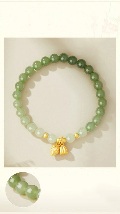 Lotus Seedpod Hetian Jade Elastic Bracelet — Vintage Student Beads
