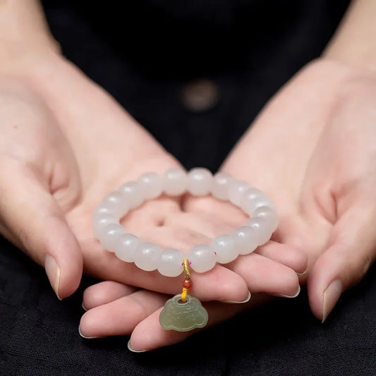 Pink Hetian Jade Pearl Hand‑Woven Tassel Bracelet