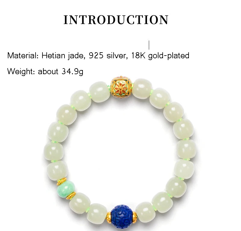 Lapis Lazuli & Hotan Jade Enamel Bracelet｜S925 Silver Plated