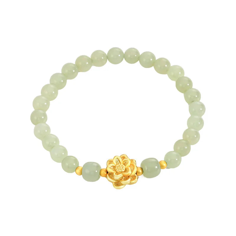 Gold-Plated Lotus Hetian Jade Bracelet – Luxurious Charm