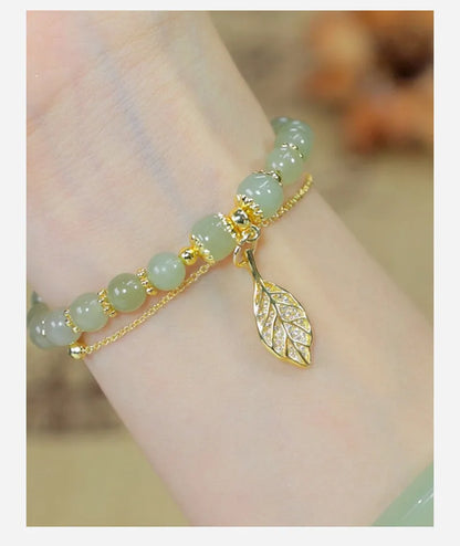 Vintage Luxe Imitation Hetian Jade Moon Beaded Bracelet