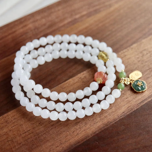 White Hetian Jade Multi-Layer Bracelet — Purity & Protection for Women