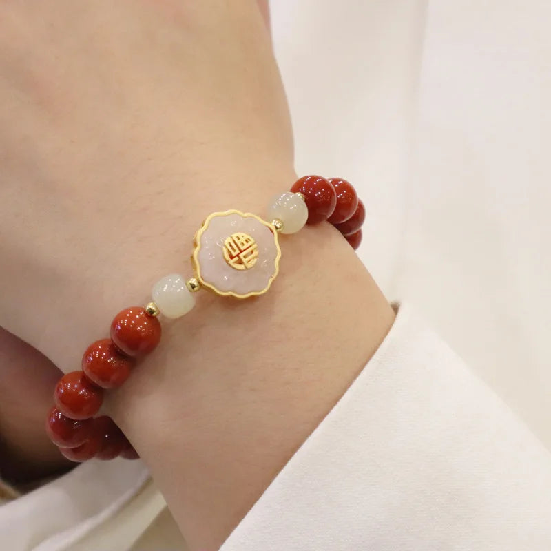 Red Agate & Hetian Jade Blessing Bracelet - Vintage Charm
