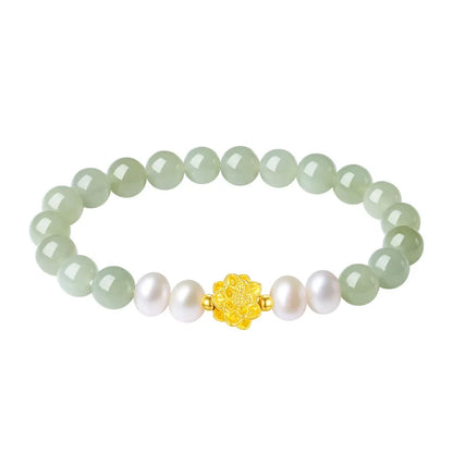 Hotan Jade & 999 Gold Pearl Bracelet｜Feng Shui Elegance