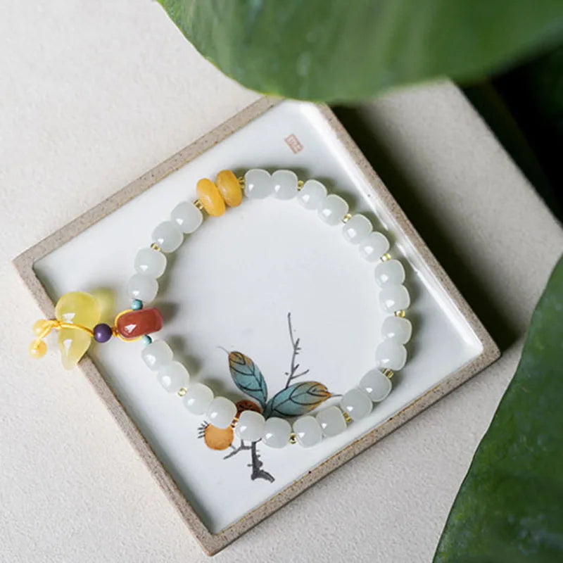 Hetian Jade 7x8mm Beaded Pendant Bracelet — Unisex Charm