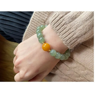 Natural Hetian Jade Green Bead Bracelet — Handmade Lucky Strand