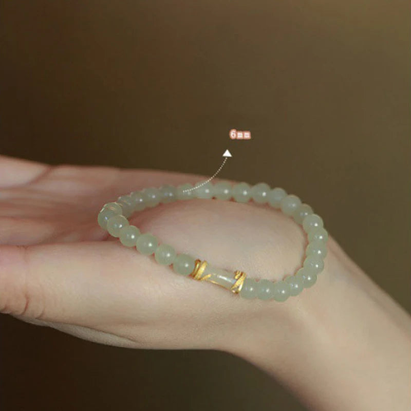 Green Crystal Leaf & Peanut Strand Bracelet, Vintage