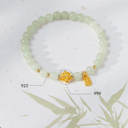 Hetian Green Jade 6mm Lotus Bracelet — Single Circle Buddha Beads