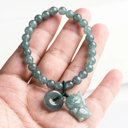 青玉福猫手串｜和田玉招财护身 女士蓝色吉祥手链