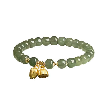 White Hotan Jade 6mm Bracelet｜Lotus Nephrite Lucky Amulet