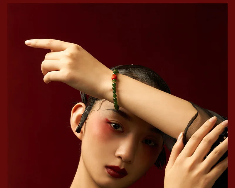 Hetian Jade Bead Bracelet | Tibetan Silver Minimalist