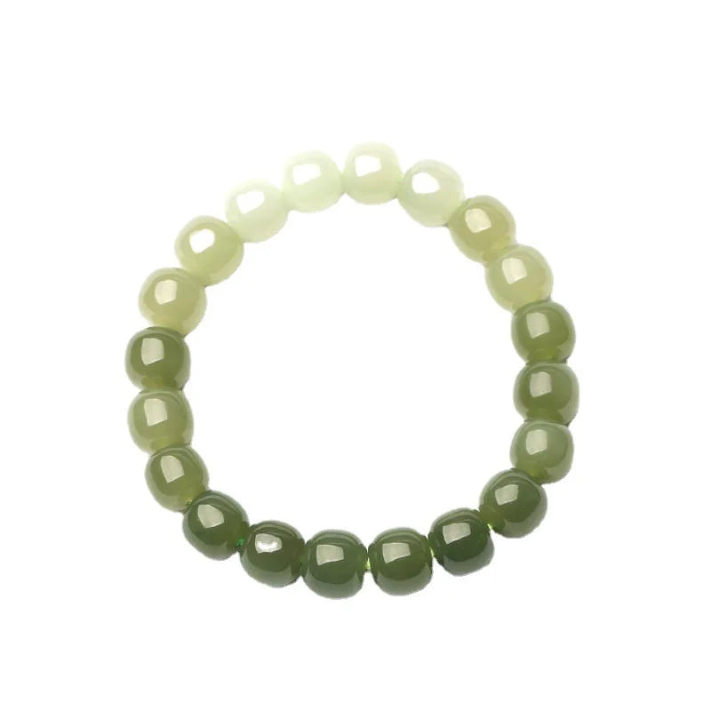 Hetian Nephrite Jade Round Beads Bracelet｜Lucky Wealth Hand-String Gift