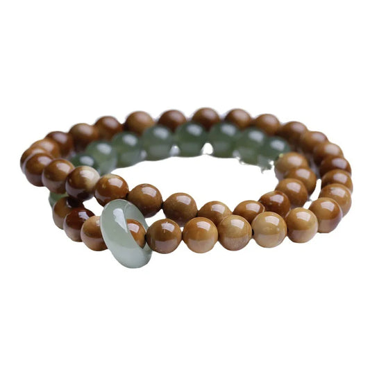Hotan Jade 8mm Double-Layer Buddhist Bracelet｜Feng Shui Amulet