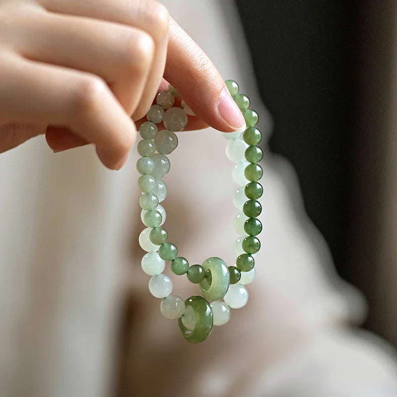 Vintage Natural Jade Wristband Bracelet ｜ Classic Beaded Feng Shui