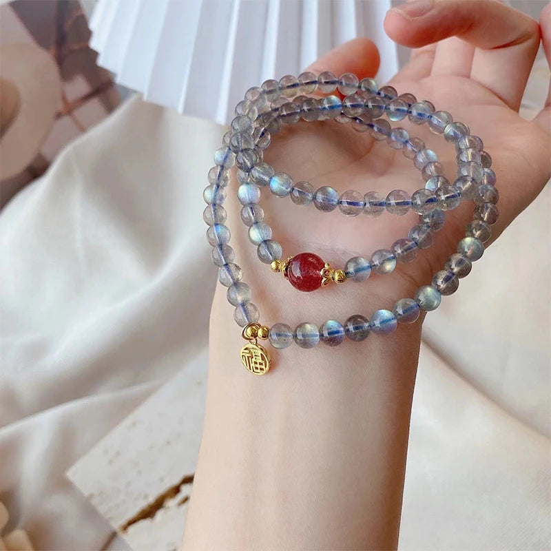 Moonlight Gray & Blue Treasure Bead Bracelet — Unisex Feng Shui Gift