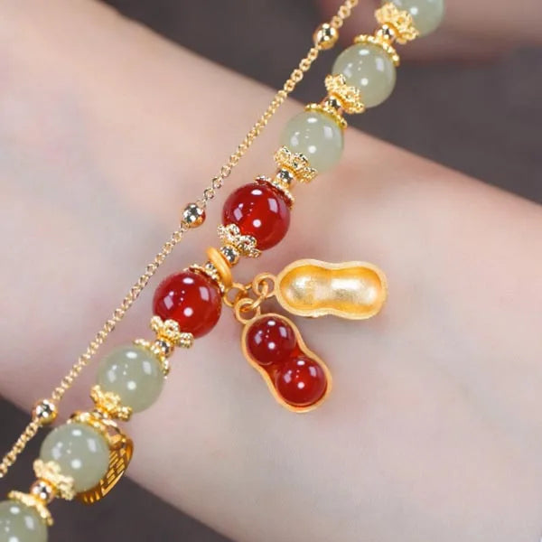 Vintage Luxe Imitation Hetian Jade Moon Beaded Bracelet