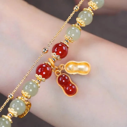 Vintage Luxe Imitation Hetian Jade Moon Beaded Bracelet