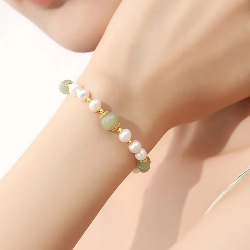 Green Stone Bracelet — Amethyst Jade Agate Elastic Bangle