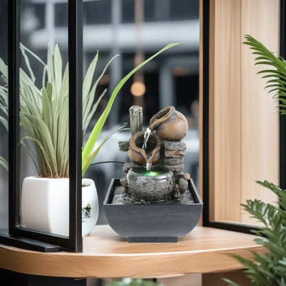 三层桌面流水摆件｜禅意风水静心LED假山喷泉 家居装饰