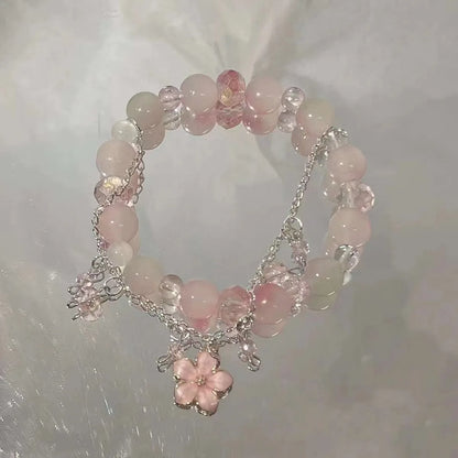 Y2K Sweet Cherry Blossom Crystal Beaded Bracelet