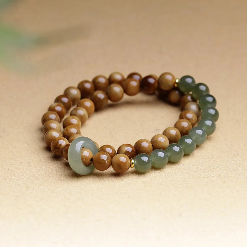 Hotan Jade 8mm Double-Layer Buddhist Bracelet｜Feng Shui Amulet