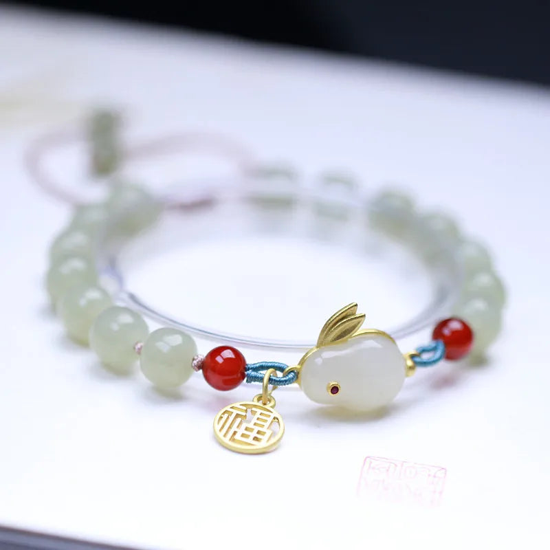Hetian Jade Leaf Bracelet ｜ Vintage Handmade Feng Shui Charm