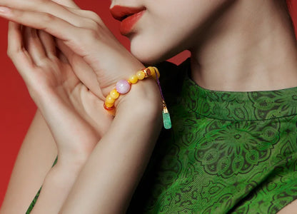 8mm Amber Hetian Jade Bell Bracelet｜Feng Shui Elegance