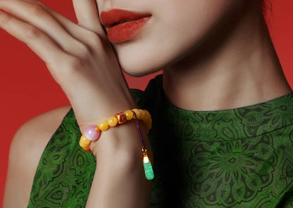 8mm Amber Hetian Jade Bell Bracelet｜Feng Shui Elegance