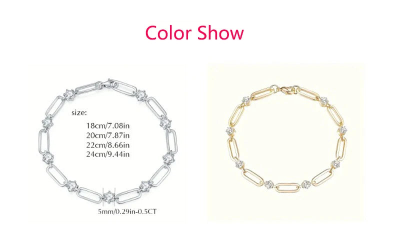 Moissanite Heart Bracelet — S925 18K White Gold Plated Elegant Link