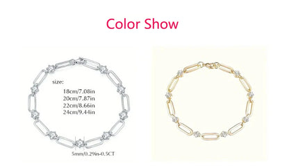 Moissanite Heart Bracelet — S925 18K White Gold Plated Elegant Link