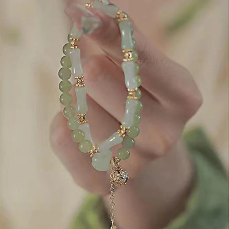 Hetian Jade Bamboo Knot Handchain Gold-Silk Bracelet