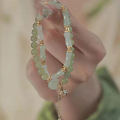 Hetian Jade Bamboo Knot Handchain Gold-Silk Bracelet