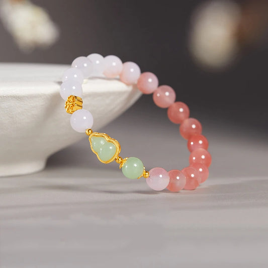 Cinnabar & Hetian-Style Jade Bead Bracelet｜Red Gold Luck Talisman