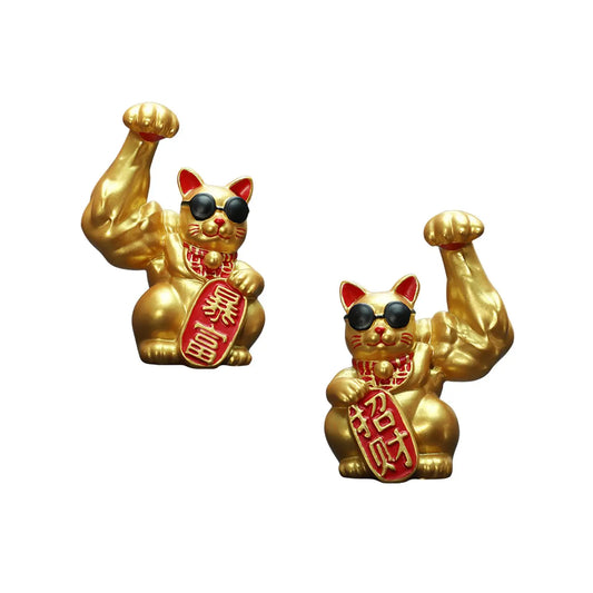 Big Muscle Arm Lucky Cat Figurine Collectible Resin Crafts Feng Shui Decoration for Desk Counter Store Bookcase Modern Shelf