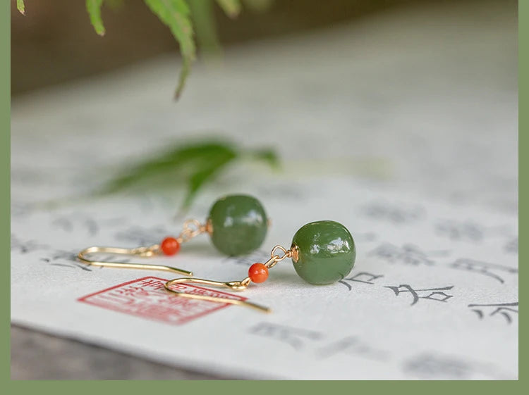 Hetian Jade Green Earrings | Sterling Silver Allergy-Proof