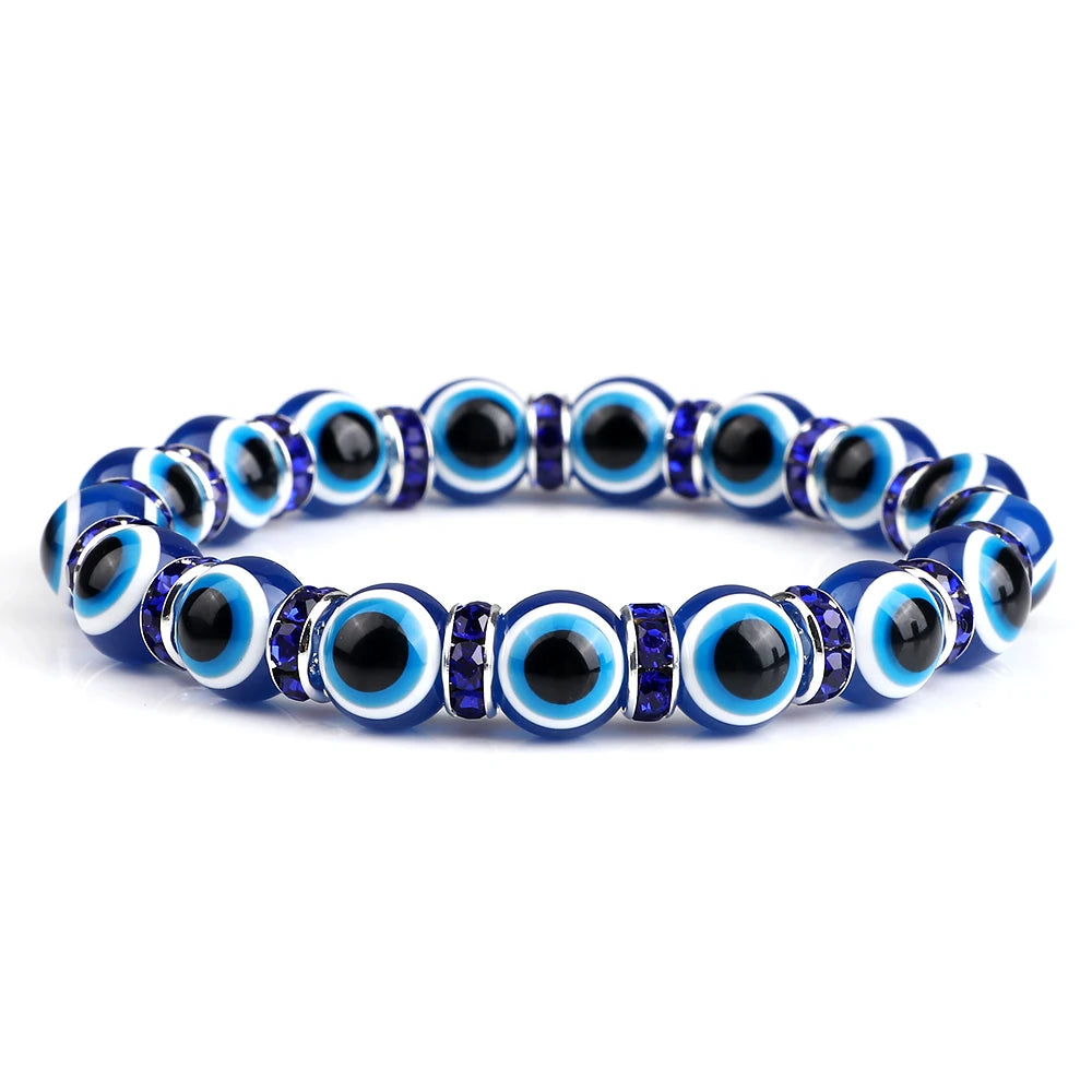 10mm Lucky Blue Evil Eye Bracelet with Charm Pendants