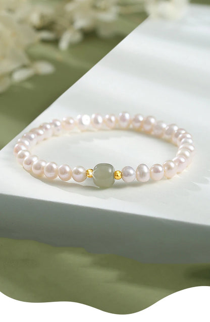 Green Bead Freshwater Pearl Bracelet With Card 6MM Natural Lucky Bead Bangle Birthday Jewelry Gift