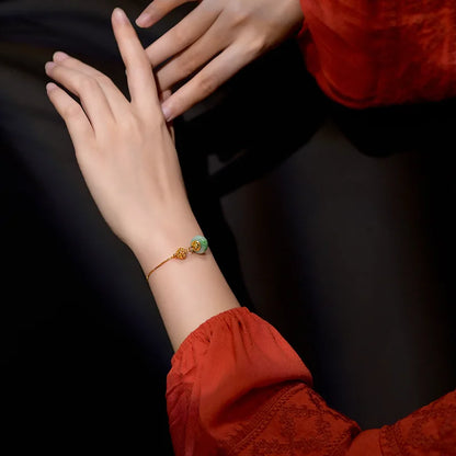 Jade & Gold-Plated Beaded Bangle｜Vintage Feng Shui Bracelet